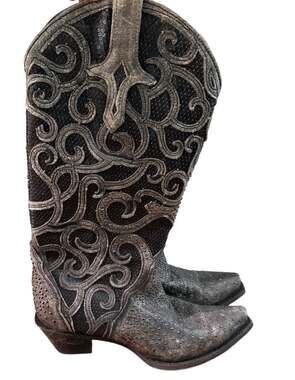 Corral Full Black Studs Bling Tall Top Leather Cowboy Boot Size 7